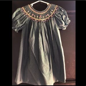 Green flower smocked dress